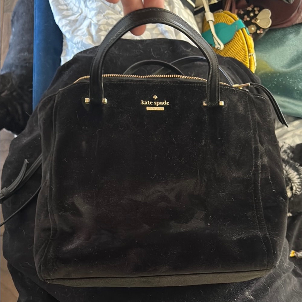 Kate Spade Black Velvet Satchel with Gold Accents